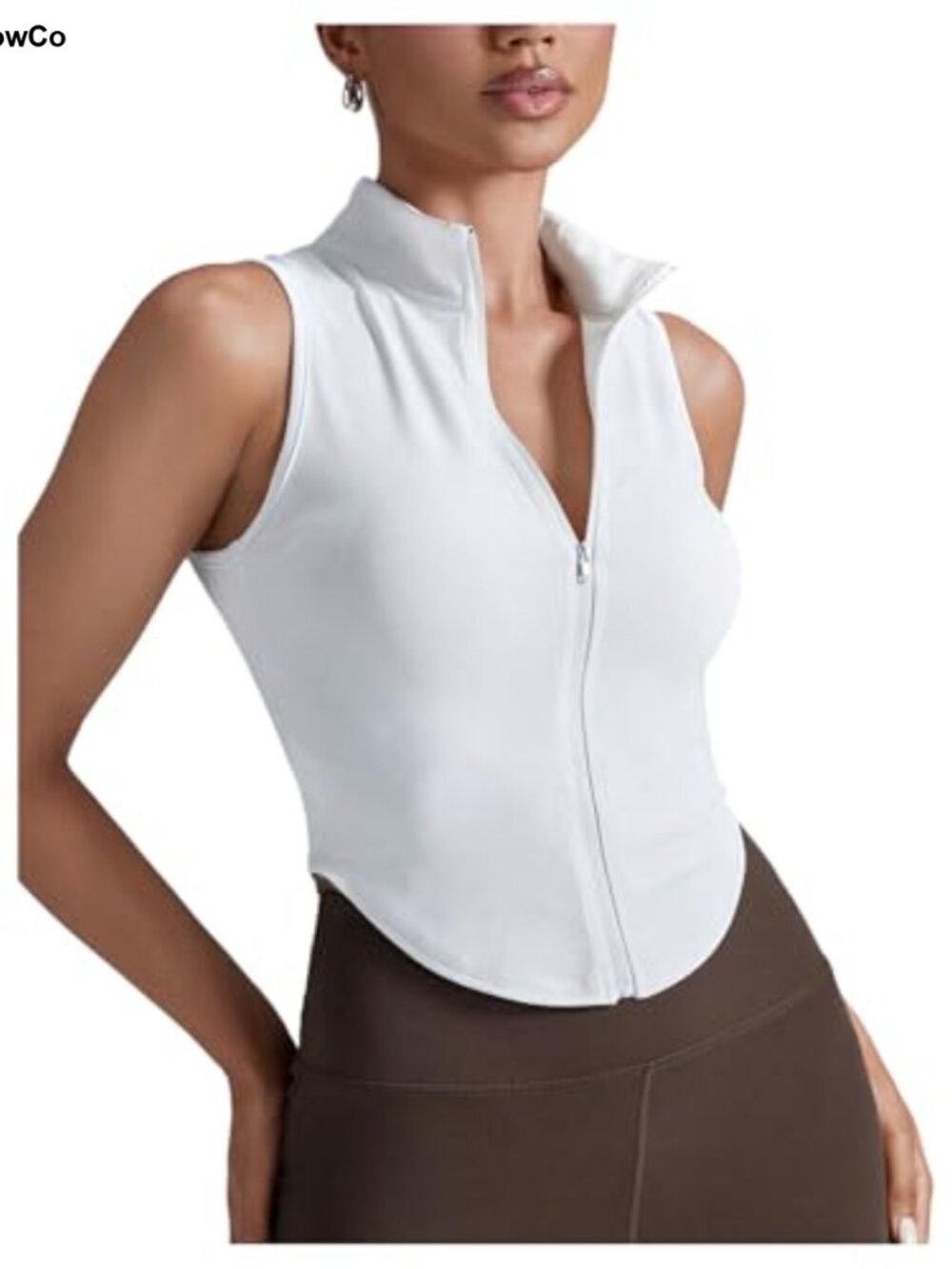Sleeveless Zip Up Workout Crop Top Athletic Fitted Tank Top